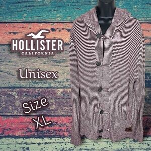 Hollister Hooded Button Down Striped Knit Cardigan Sweater Size XL Women's